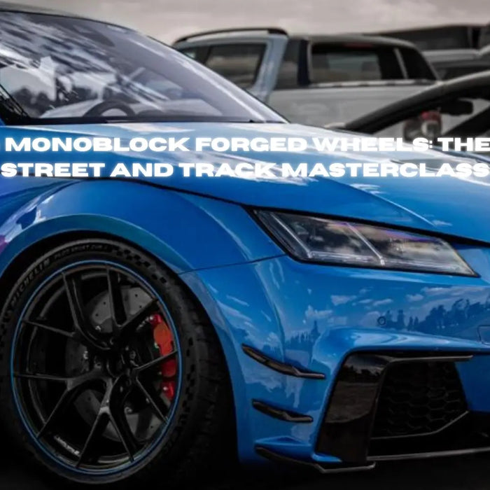 RRT Forged wheel with aggressive track tire setup on pit lane.