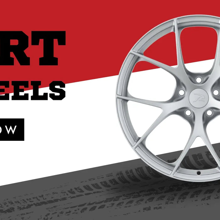 RRT Wheels promotional banner featuring a silver multi-spoke forged wheel with bold red and white background and “Buy Now” call to action.